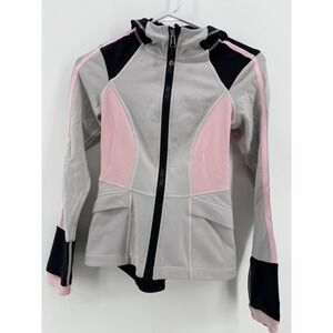 Lululemon Grey Pink Running Zip-up Jacket Sz 4 With Thumb Holes